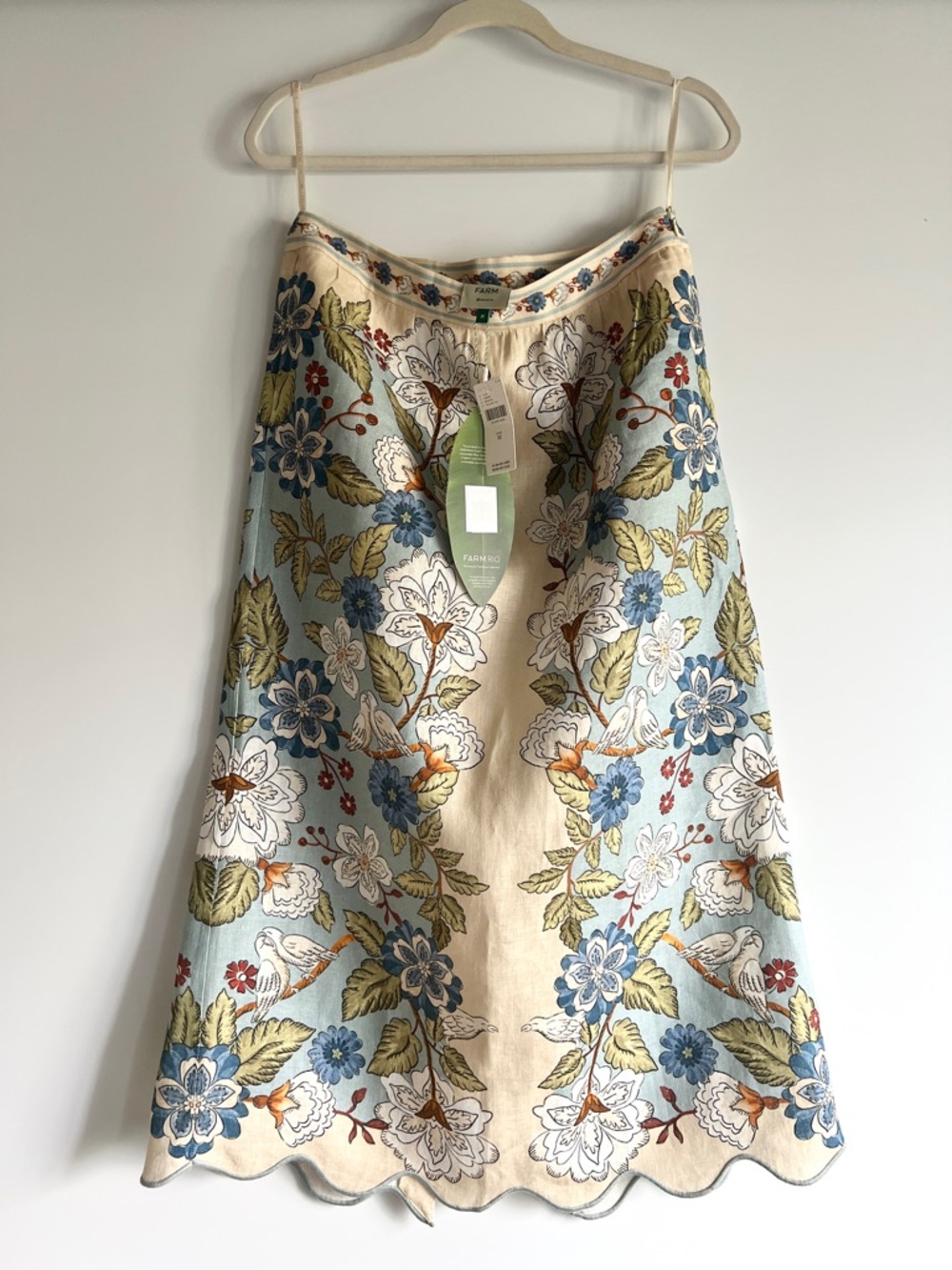 FARM Rio Cream Garden Scarf Euroflax™ Premium Linen Midi Skirt Size Medium NWT - Picture 7 of 16
